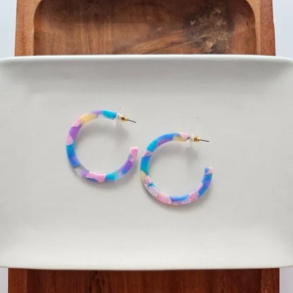 Watercolor Medium Size Colorful Hoop Earrings