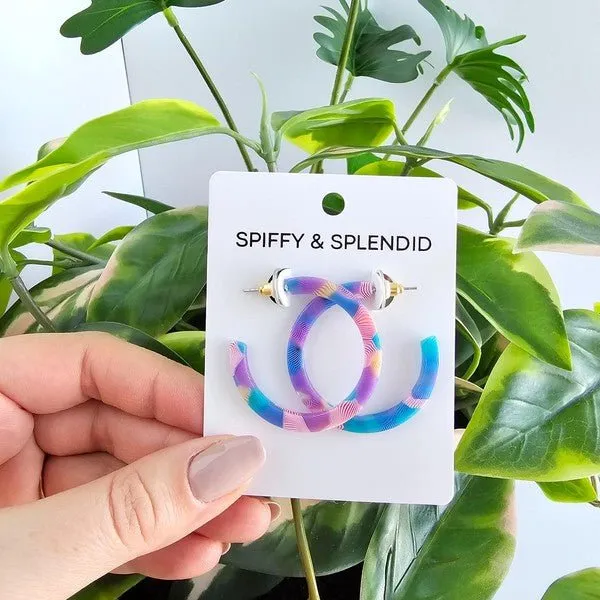 Watercolor Medium Size Colorful Hoop Earrings