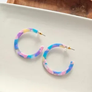 Watercolor Medium Size Colorful Hoop Earrings