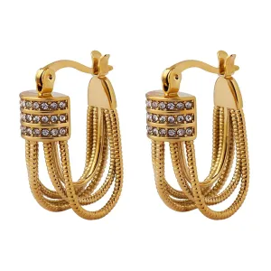 Waterproof Road To Sparkles 18k Gold Plated Cubic Zirconia Women's Earrings