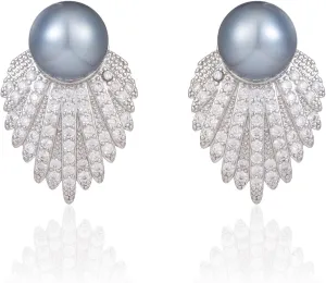 Wedding Pearl Earrings for Women Brides Silver Pearl Cluster Drop Stud Earrings Rhinestone Prom Bridal Earring Sparkly Cubic Zirconia Wedding Jewelry Bridesmaid Gifts