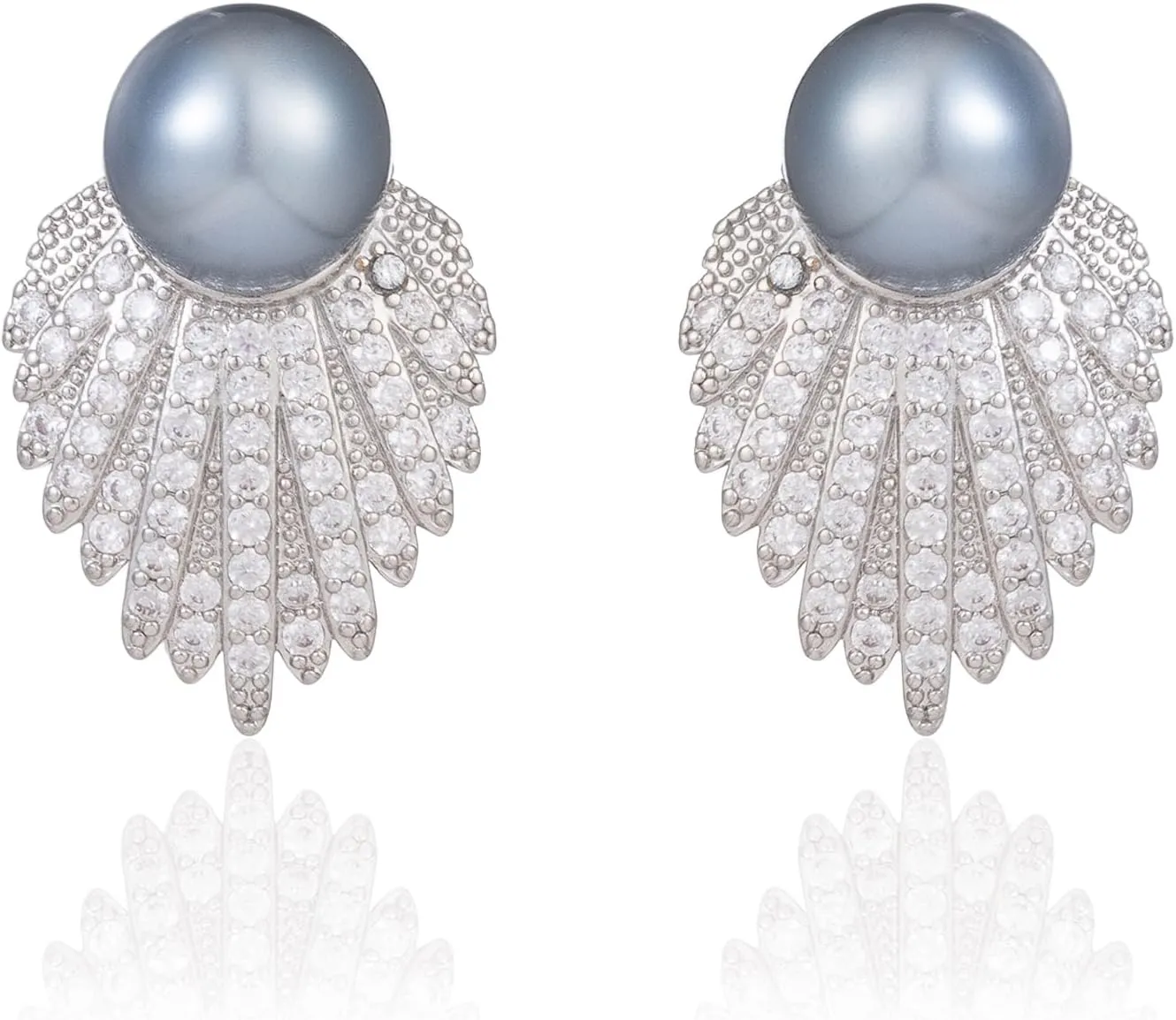Wedding Pearl Earrings for Women Brides Silver Pearl Cluster Drop Stud Earrings Rhinestone Prom Bridal Earring Sparkly Cubic Zirconia Wedding Jewelry Bridesmaid Gifts