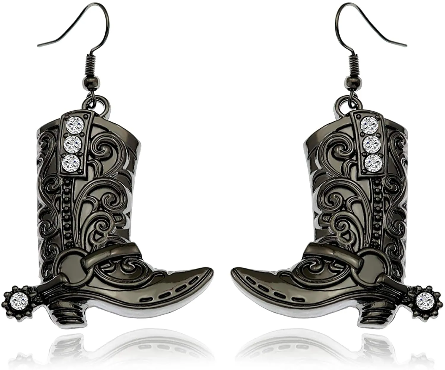 Western Black Dangle Drop Texas Boots Earrings