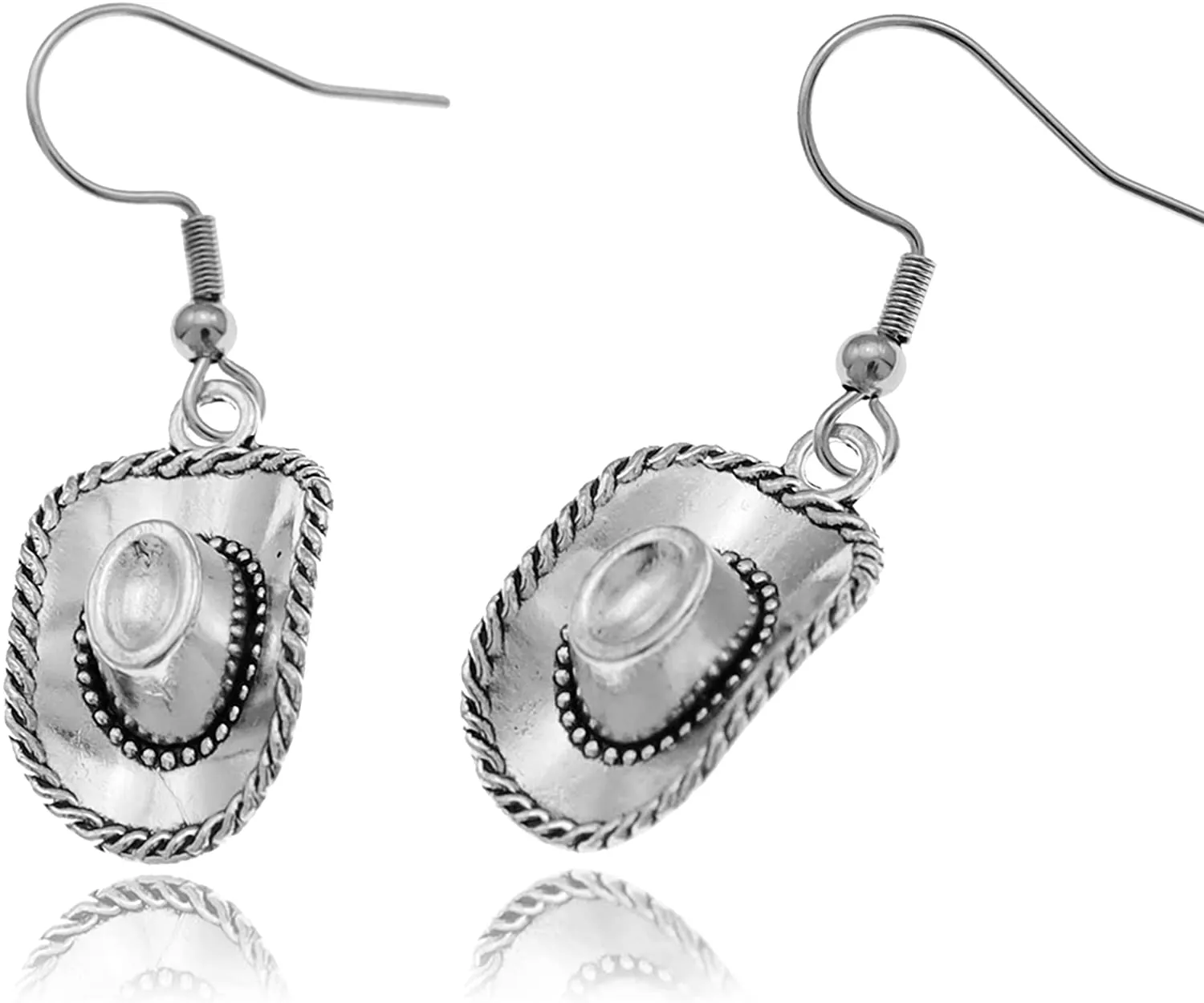 Western Vintage Silver Dangle Drop Cowboy Hat Earrings