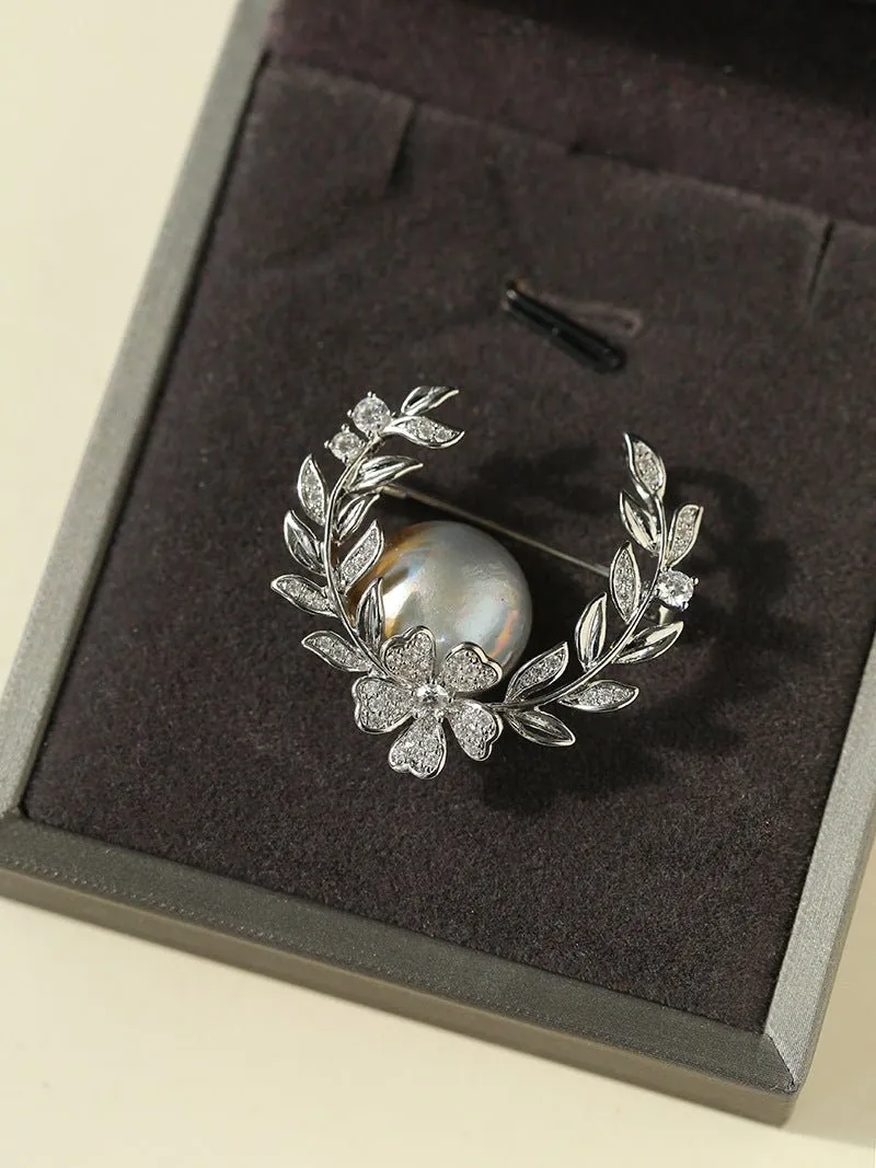 Wheat Spike Gray Mabe Pearl Brooch