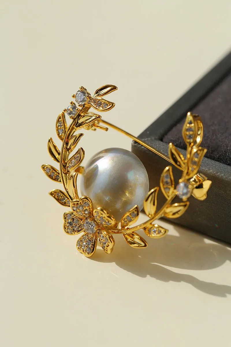 Wheat Spike Gray Mabe Pearl Brooch