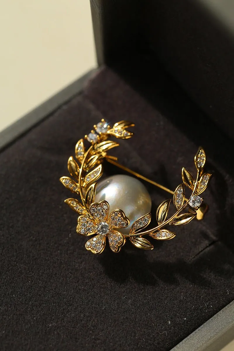 Wheat Spike Gray Mabe Pearl Brooch