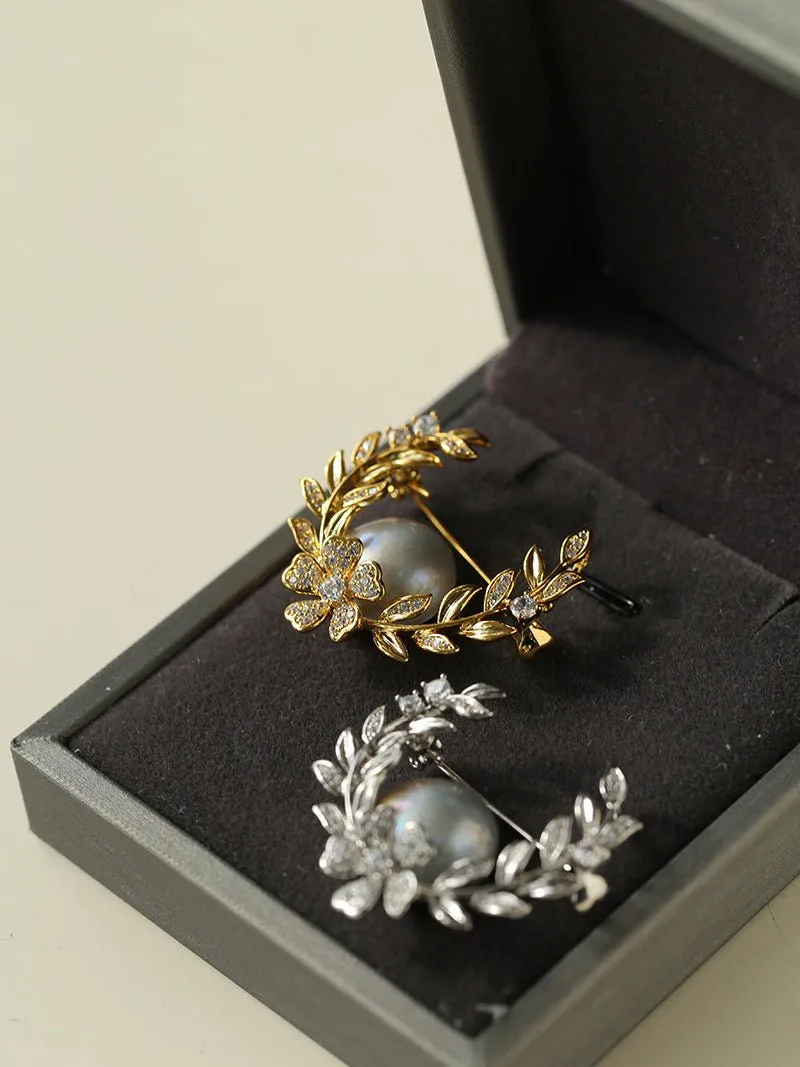 Wheat Spike Gray Mabe Pearl Brooch
