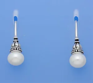 White and Black Plated Silver Earrings with 10-10.5mm Button Shape Freshwater Pearl
