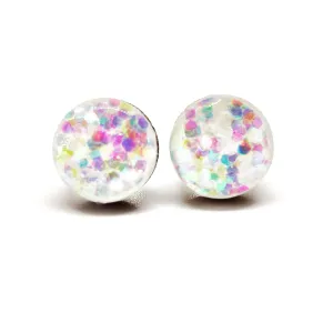 White Confetti Sparkle Stud Earrings by Candi Cove Designs