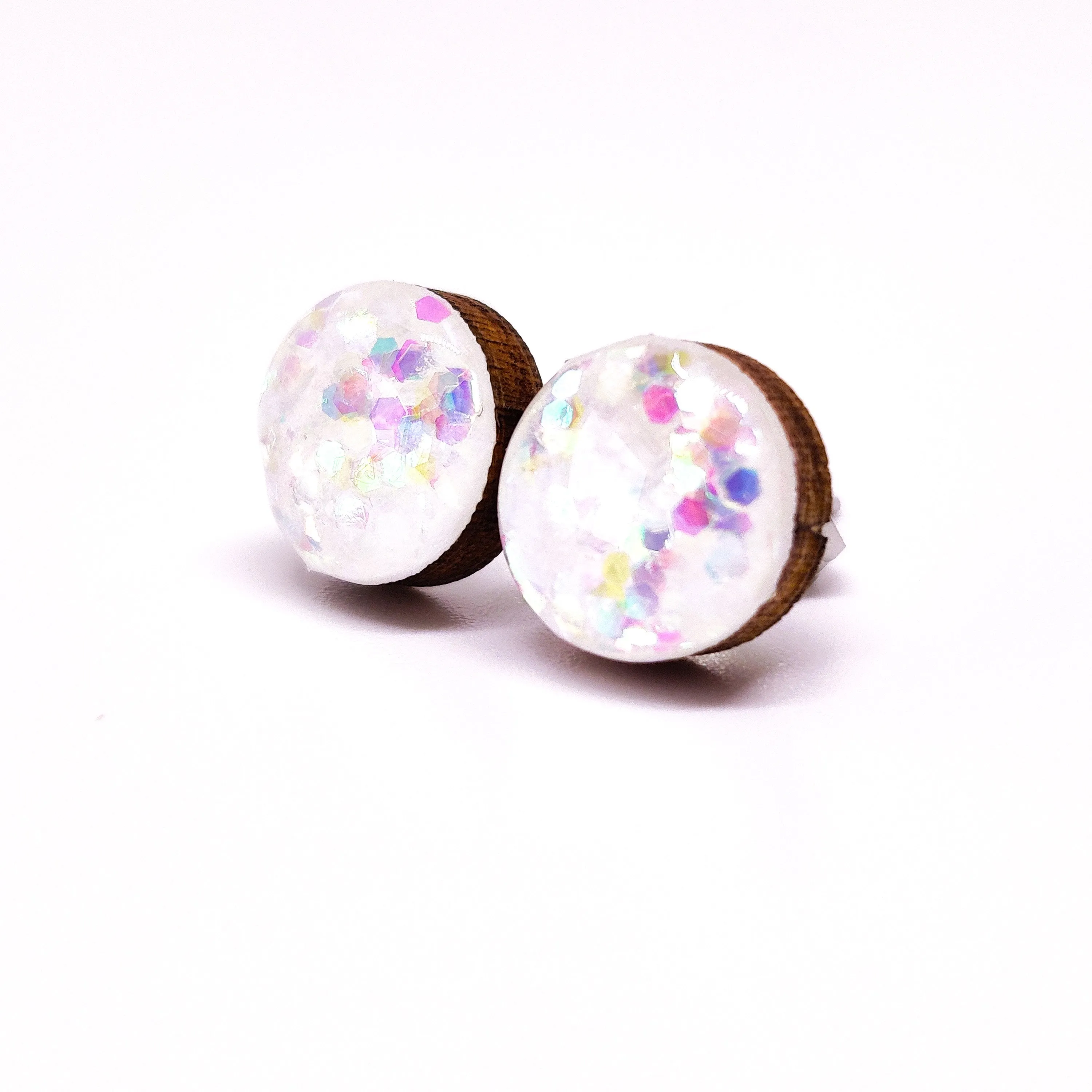 White Confetti Sparkle Stud Earrings by Candi Cove Designs
