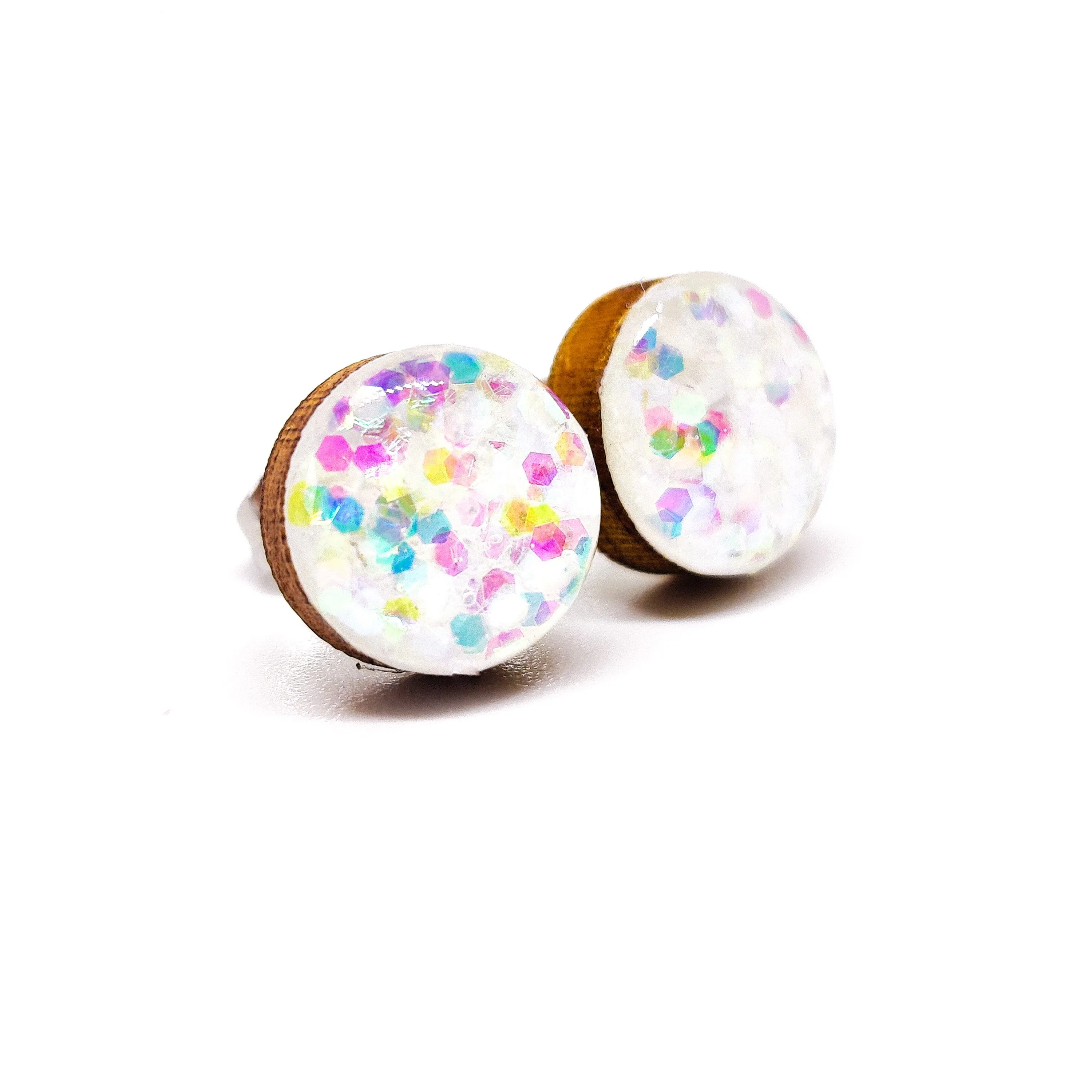 White Confetti Sparkle Stud Earrings by Candi Cove Designs