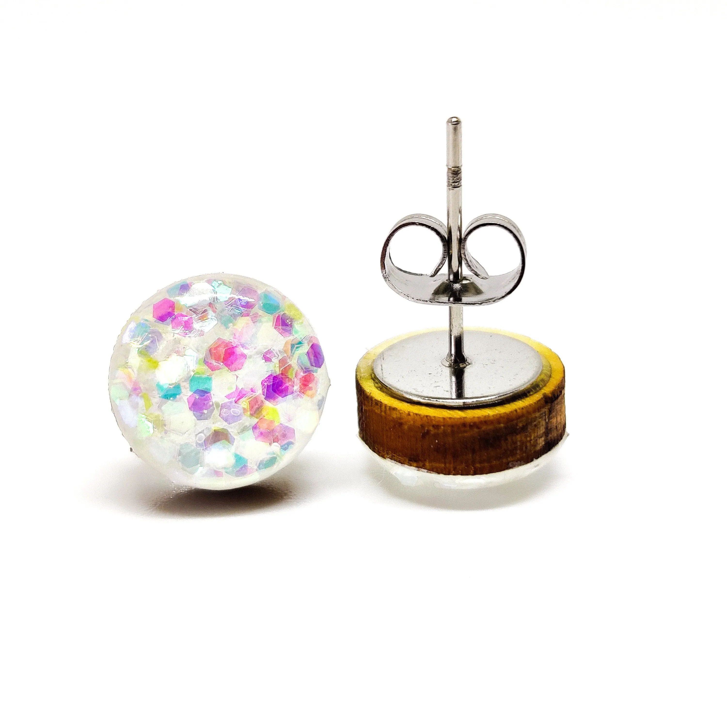 White Confetti Sparkle Stud Earrings by Candi Cove Designs