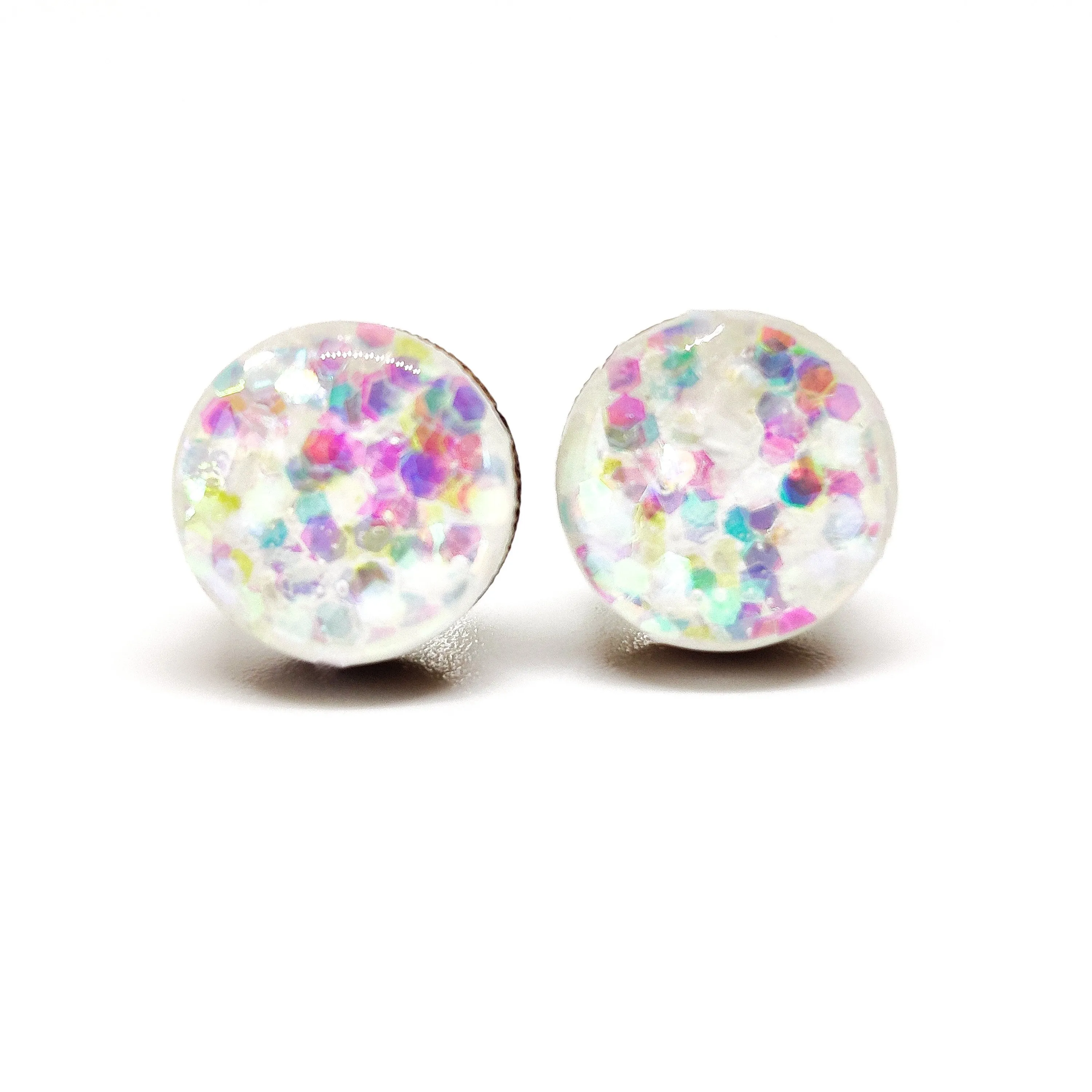 White Confetti Sparkle Stud Earrings by Candi Cove Designs