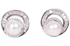 White Cultured Freshwater Pearl Earring Studs Sterling Silver 8mm