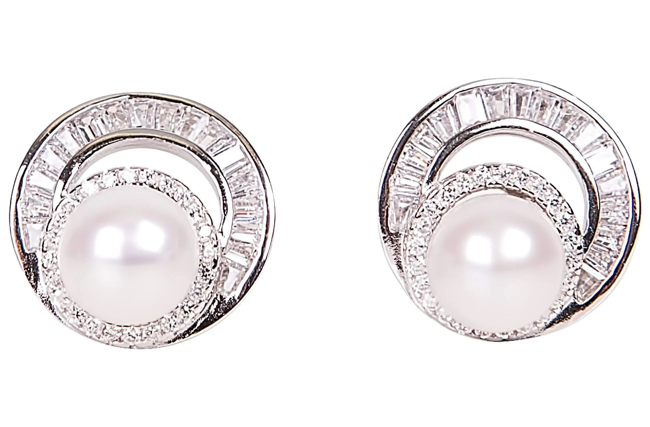 White Cultured Freshwater Pearl Earring Studs Sterling Silver 8mm