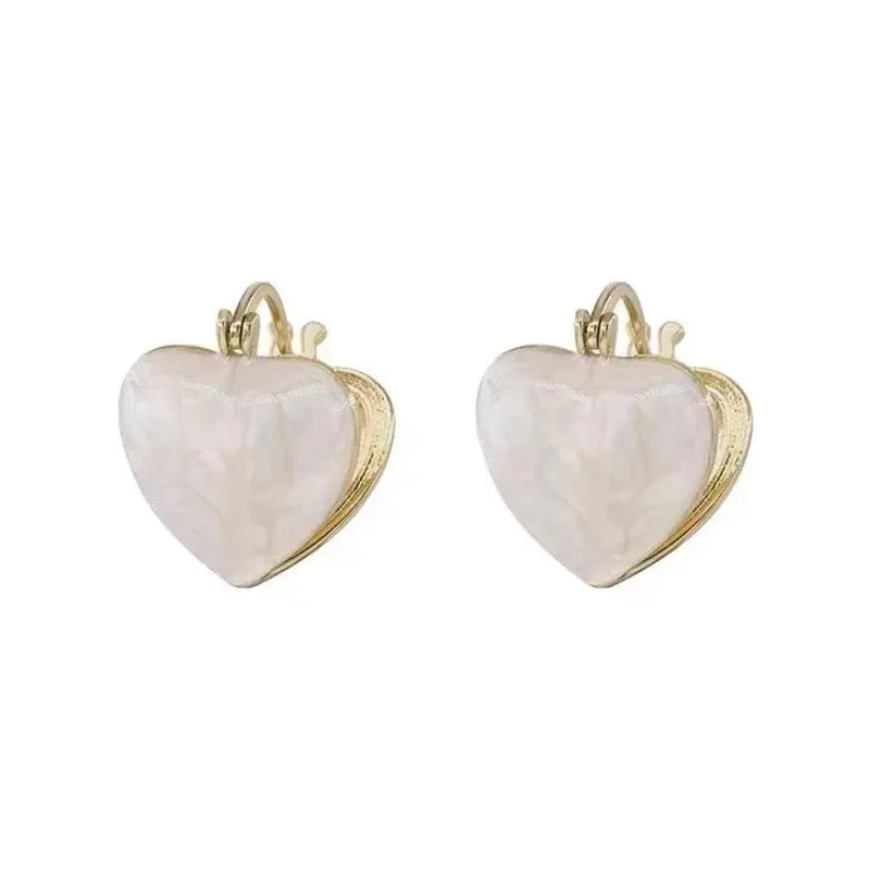White Enamel Heart Earrings