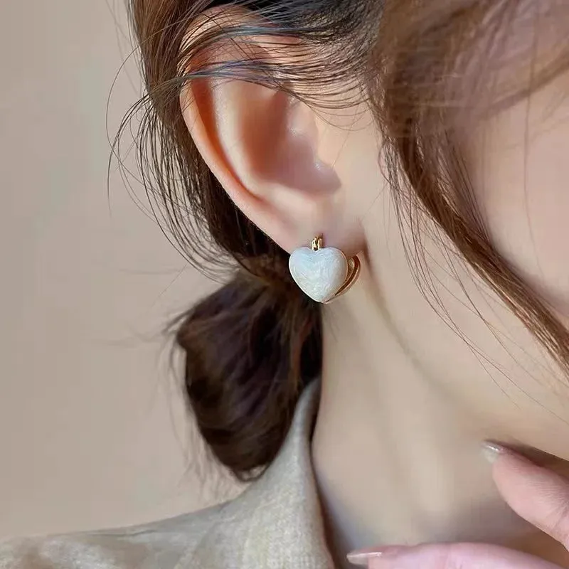 White Enamel Heart Earrings