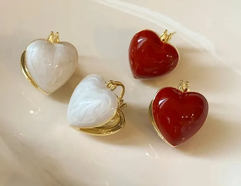 White Enamel Heart Earrings