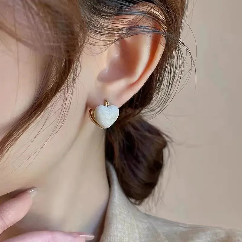 White Enamel Heart Earrings