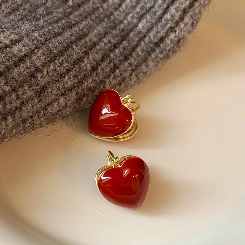 White Enamel Heart Earrings