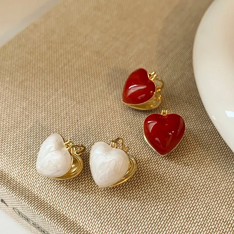 White Enamel Heart Earrings