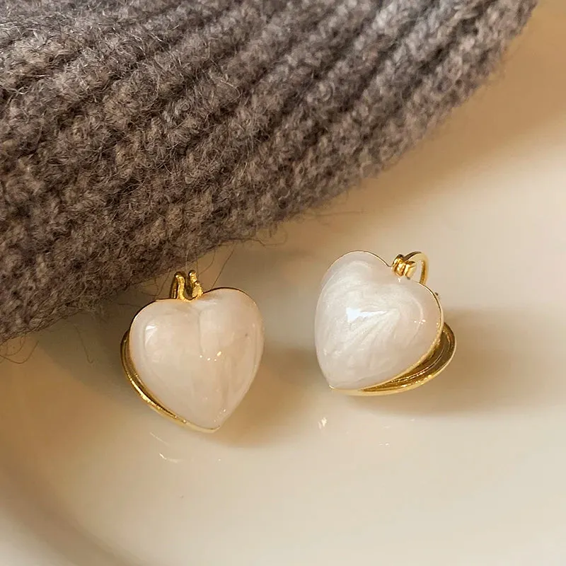 White Enamel Heart Earrings