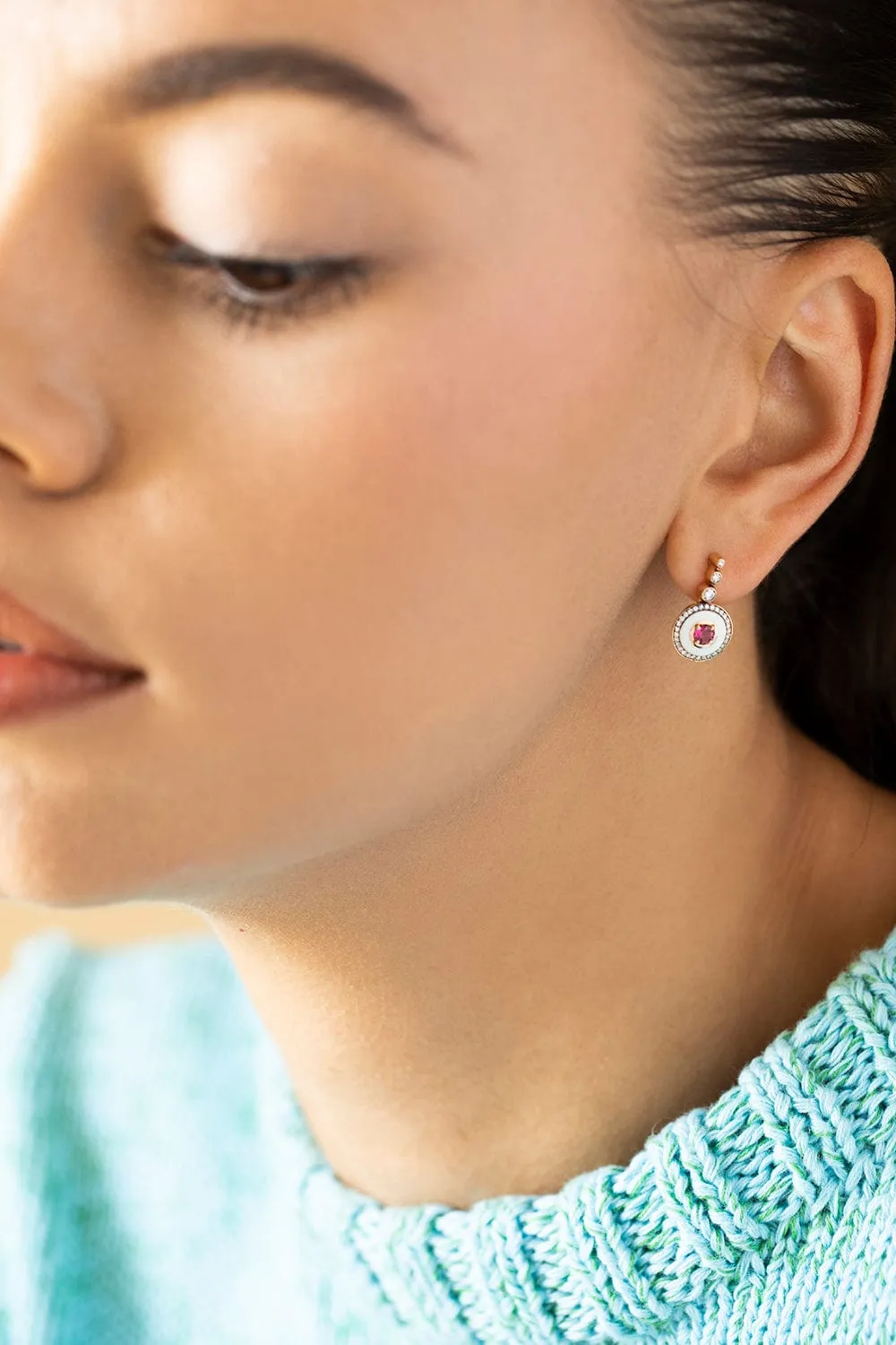 White Enamel Tourmaline Drop Earrings