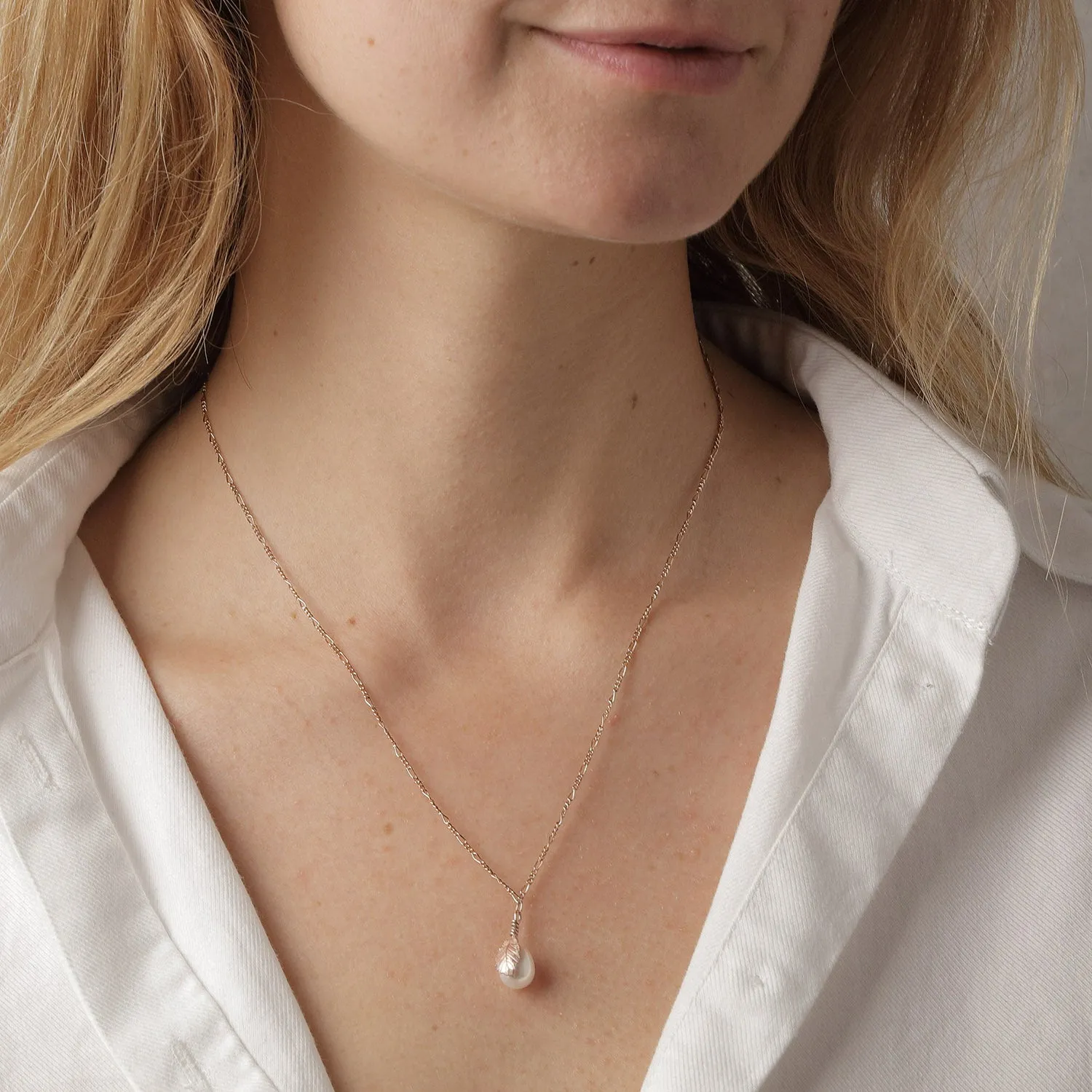 White Freshwater Pearl 'Back To Basics' Simple Rose Gold Plated Pendant