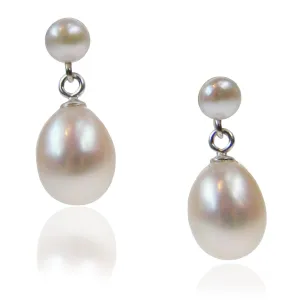 White Freshwater Pearl Mini Silver Drop Earrings