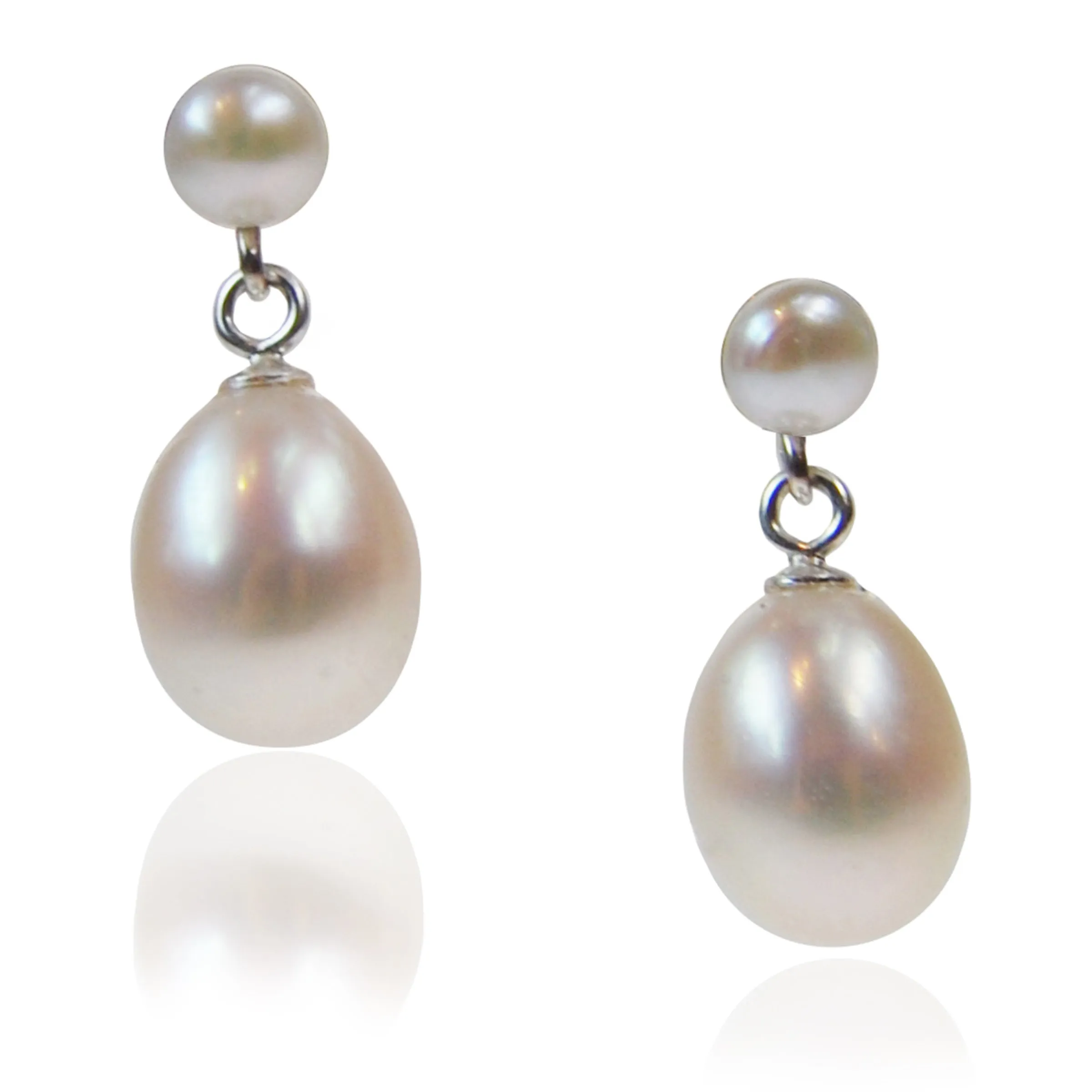 White Freshwater Pearl Mini Silver Drop Earrings