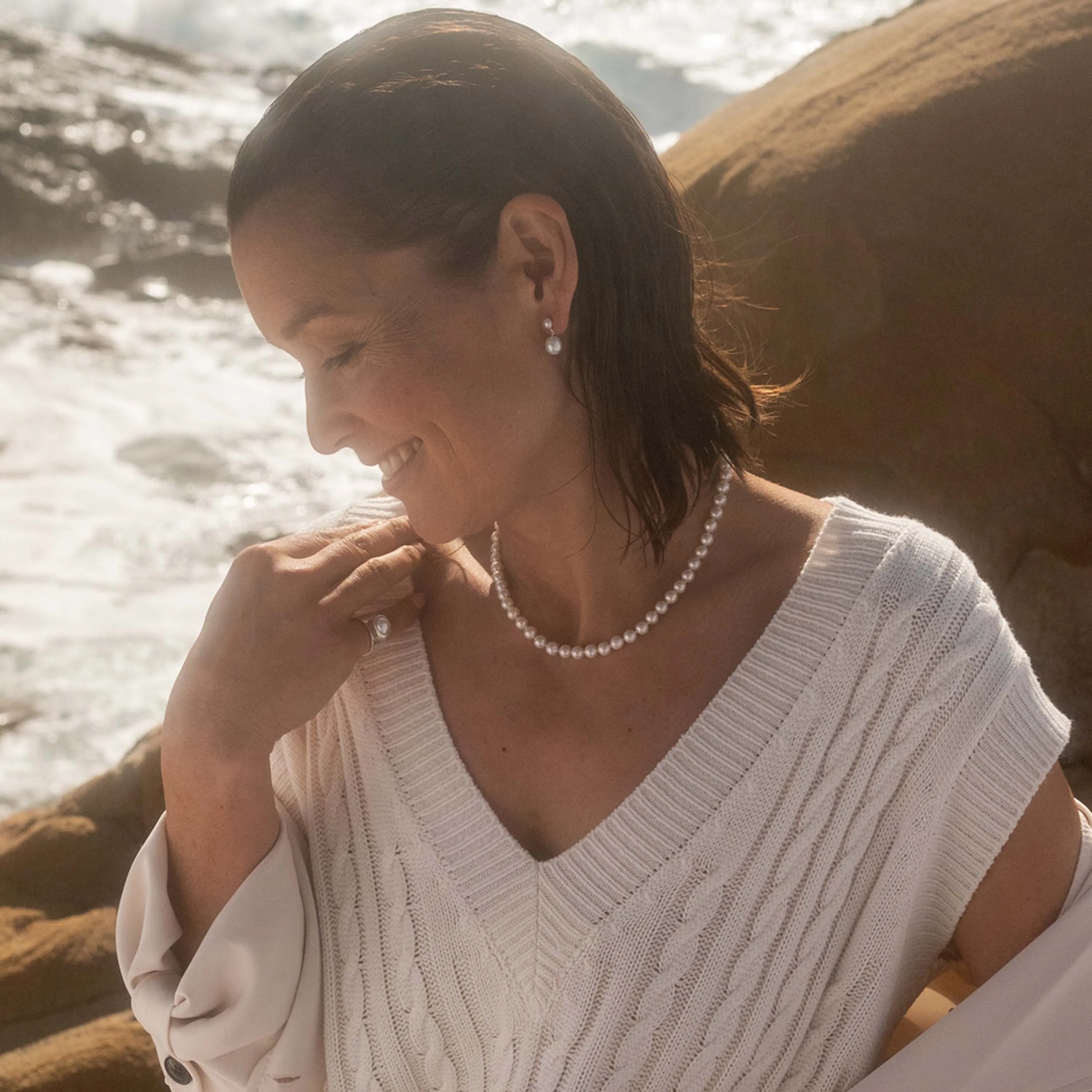 White Freshwater Pearl Mini Silver Drop Earrings