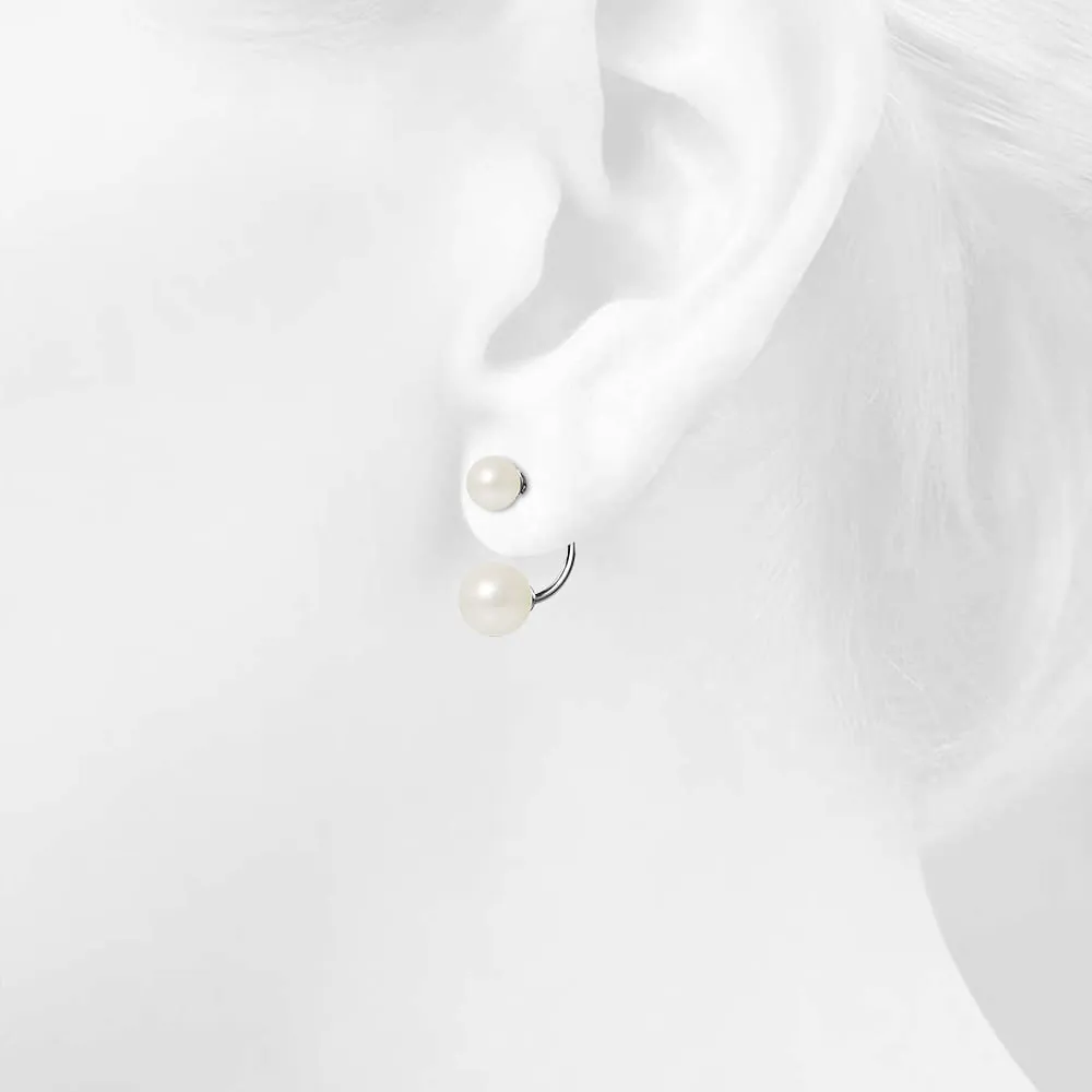 White Gold Duo Pearl Stud Earrings Embellished with SWAROVSKI crystals Pearl