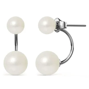 White Gold Duo Pearl Stud Earrings Embellished with SWAROVSKI crystals Pearl