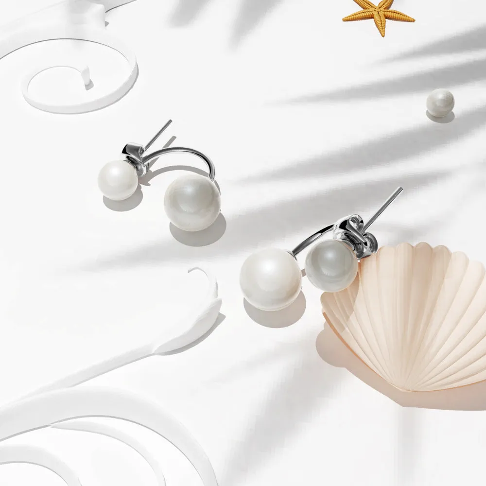 White Gold Duo Pearl Stud Earrings Embellished with SWAROVSKI crystals Pearl