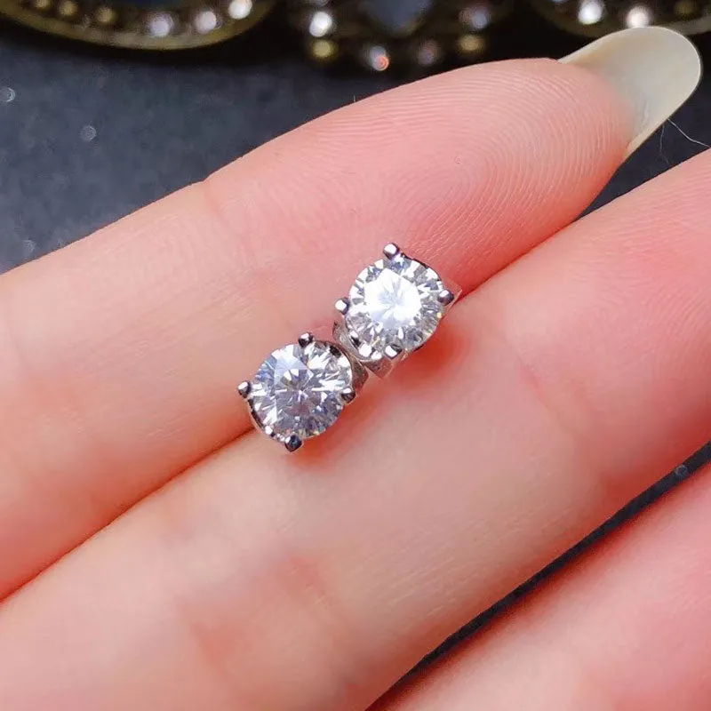 White Gold Plated Silver Moissanite Stud Earrings 1ctw