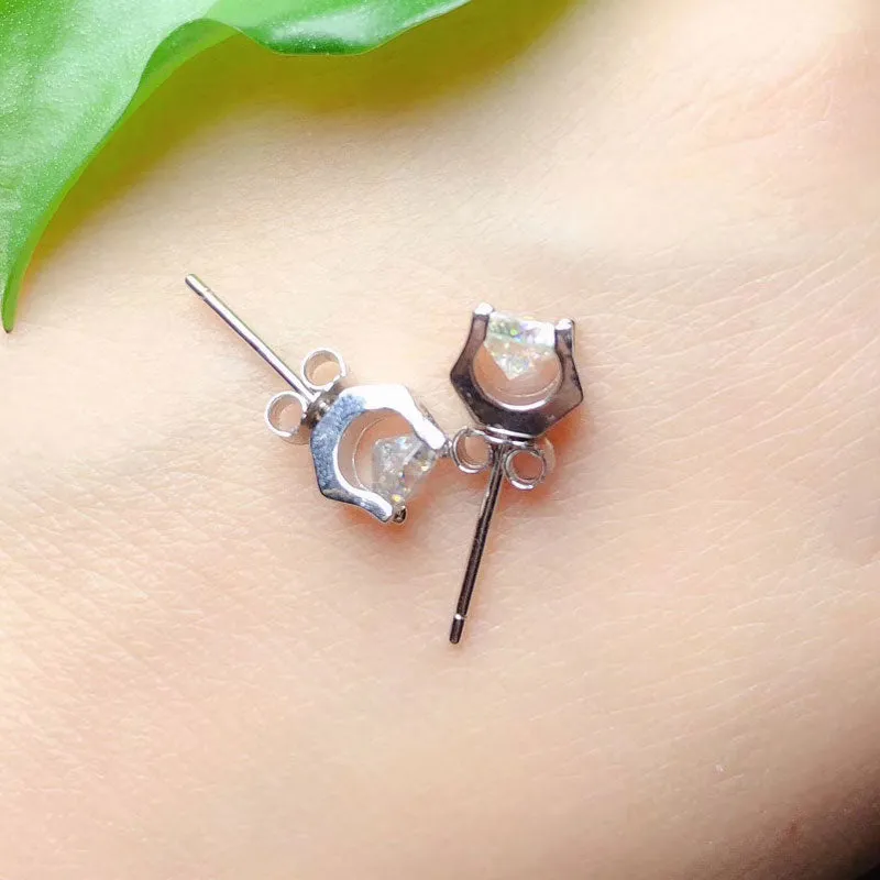 White Gold Plated Silver Moissanite Stud Earrings 1ctw