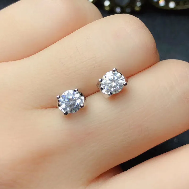 White Gold Plated Silver Moissanite Stud Earrings 1ctw