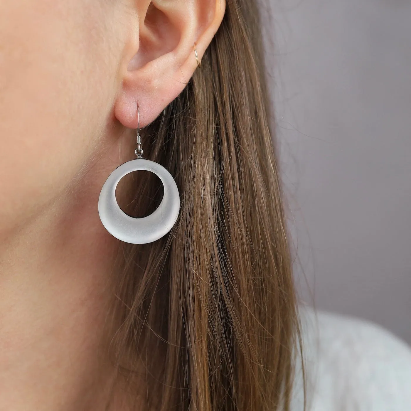 White Hollow Circle Earrings