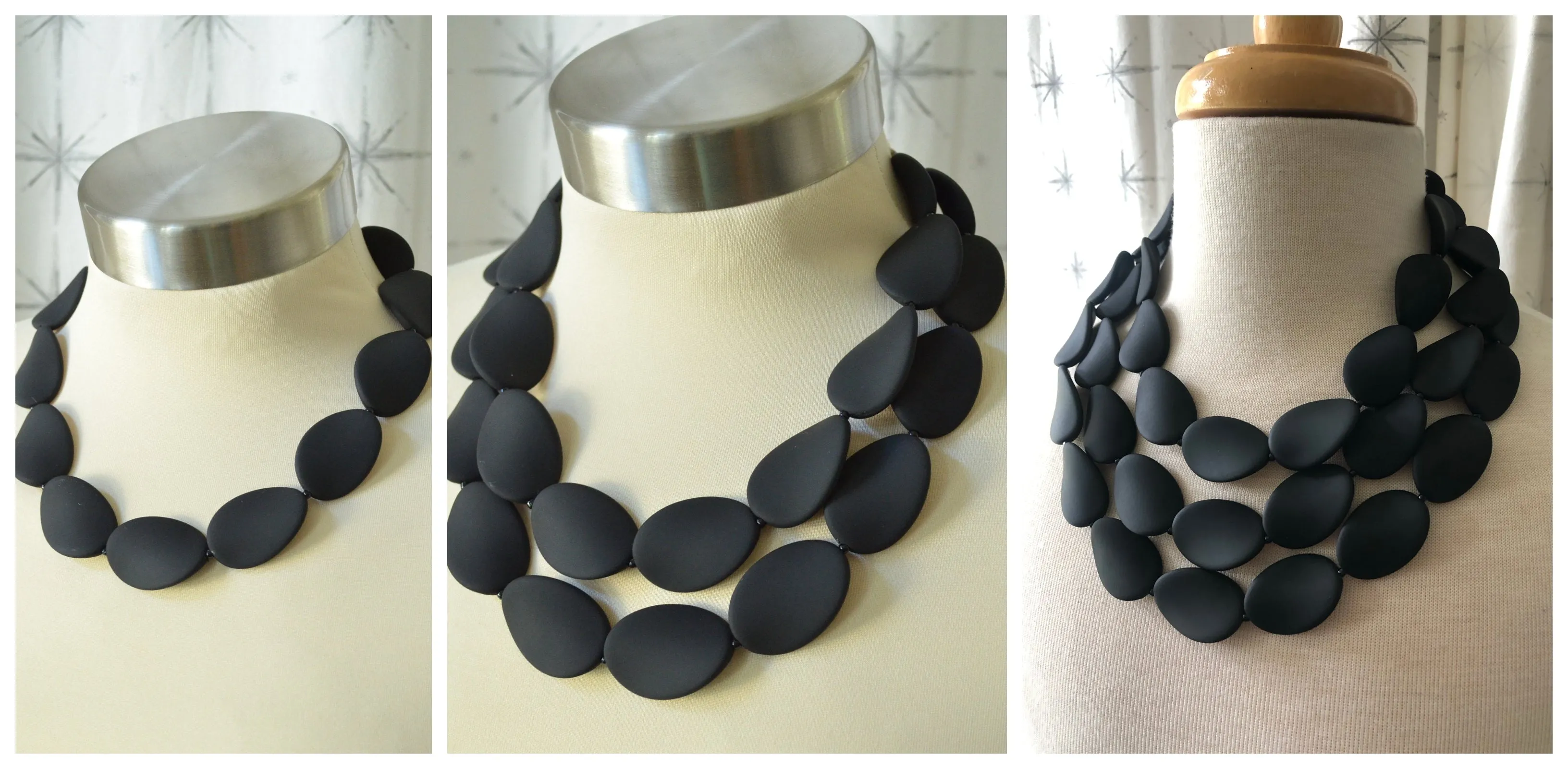 White Matte Resin Beaded Chunky Multi Strand Statement Necklace - Morgan