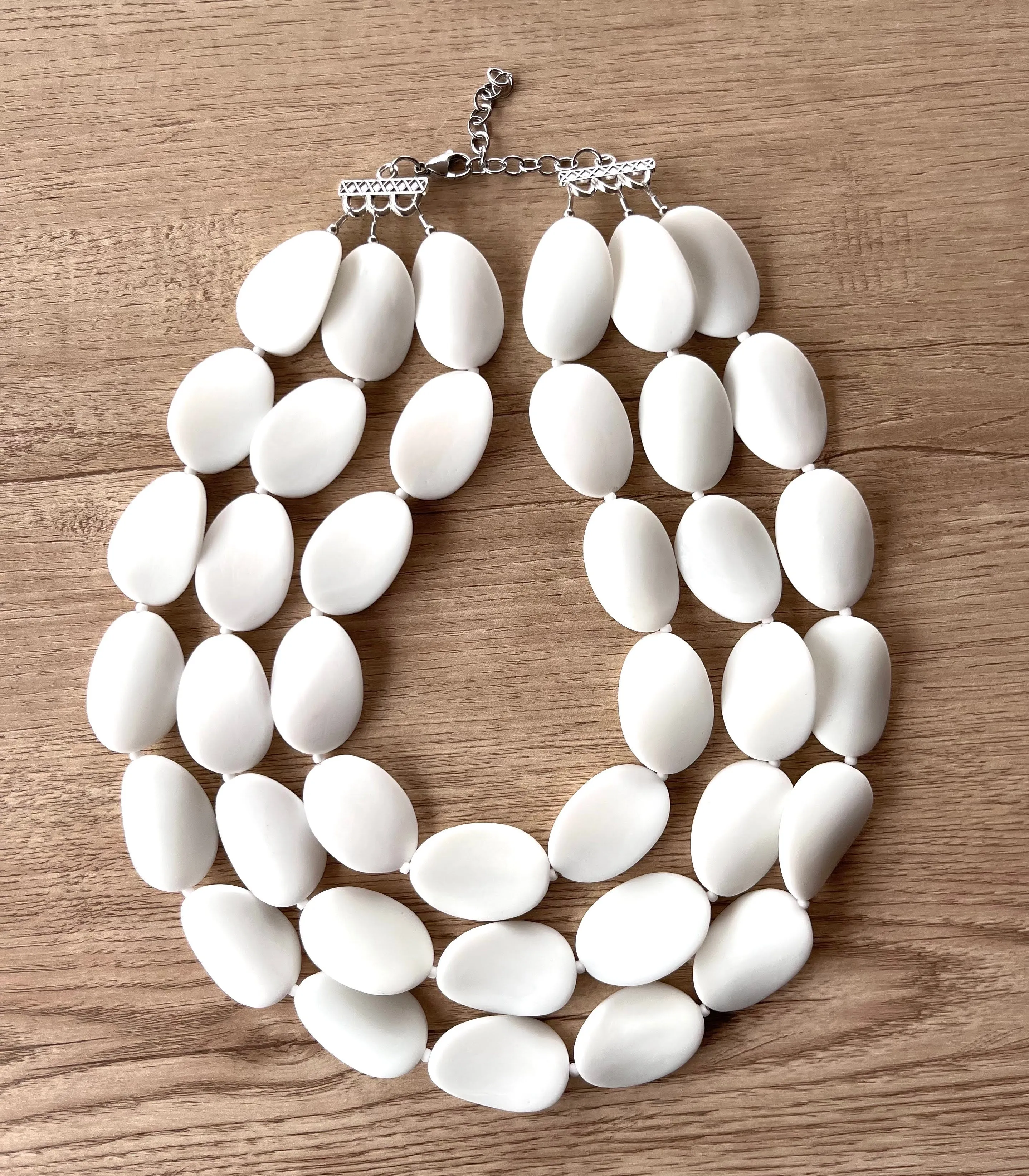 White Matte Resin Beaded Chunky Multi Strand Statement Necklace - Morgan
