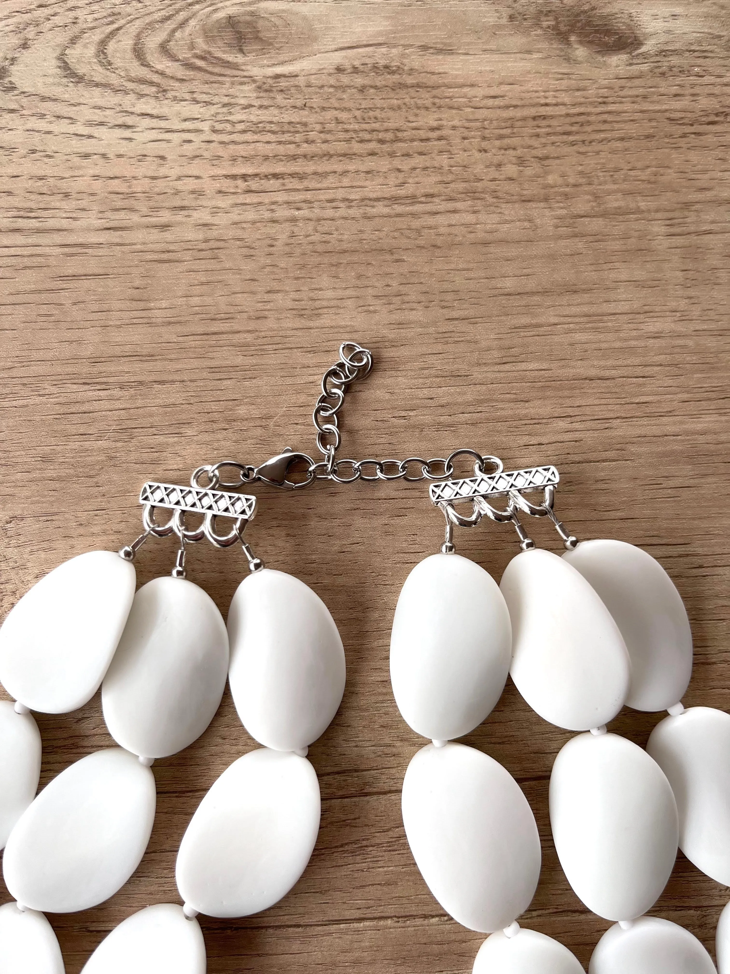 White Matte Resin Beaded Chunky Multi Strand Statement Necklace - Morgan