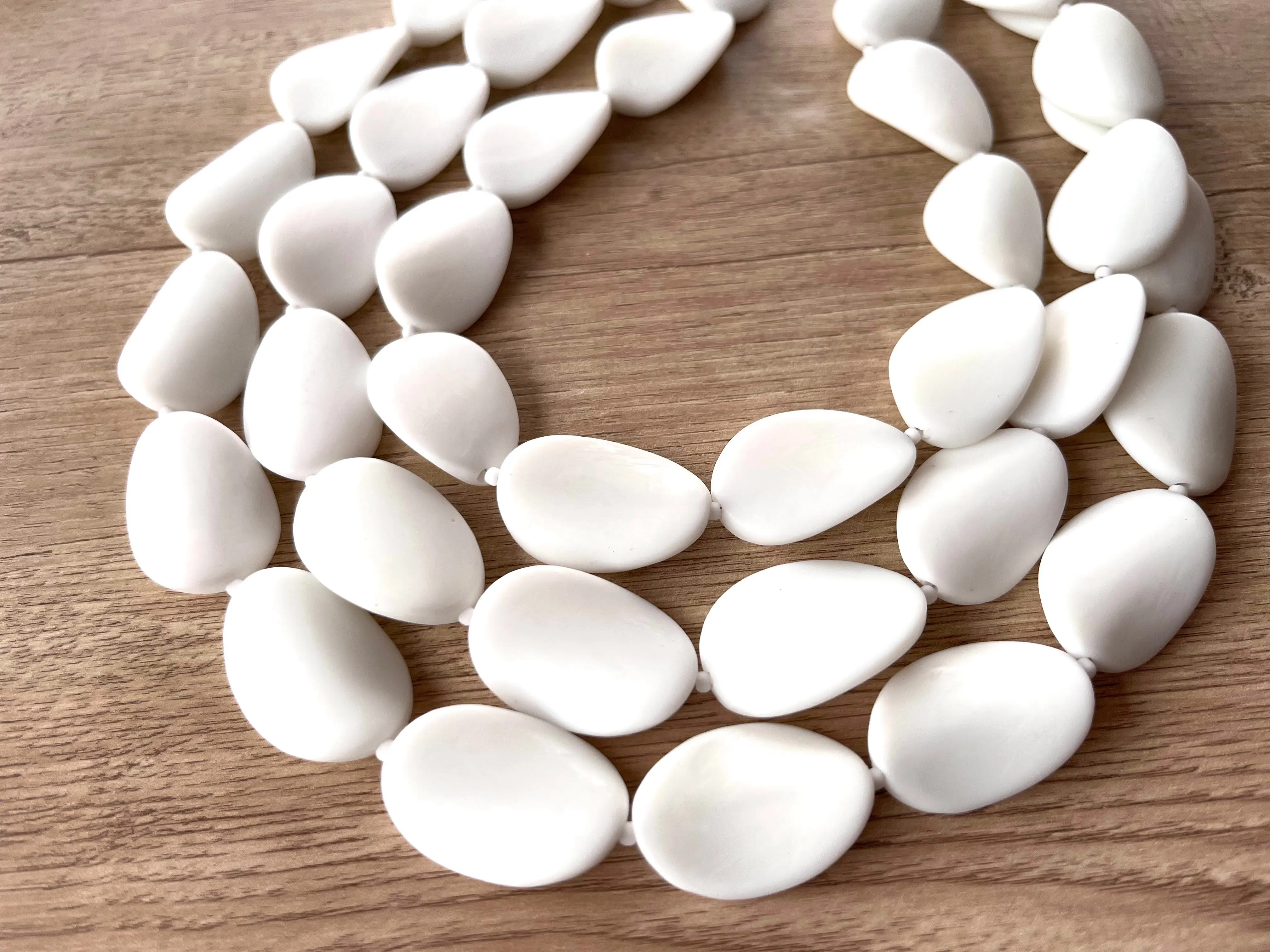 White Matte Resin Beaded Chunky Multi Strand Statement Necklace - Morgan