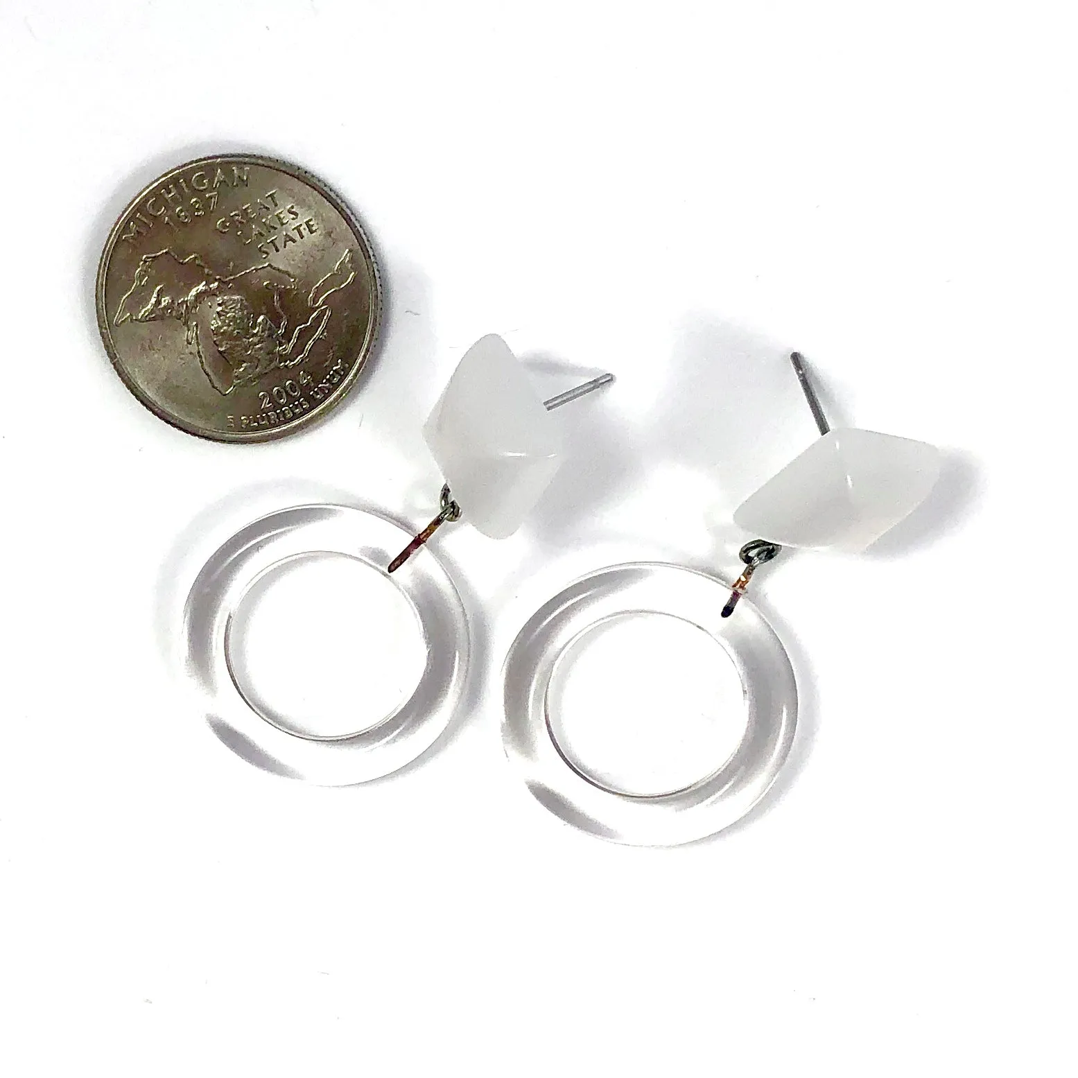 White Moonglow & Clear Donut Drop Earrings