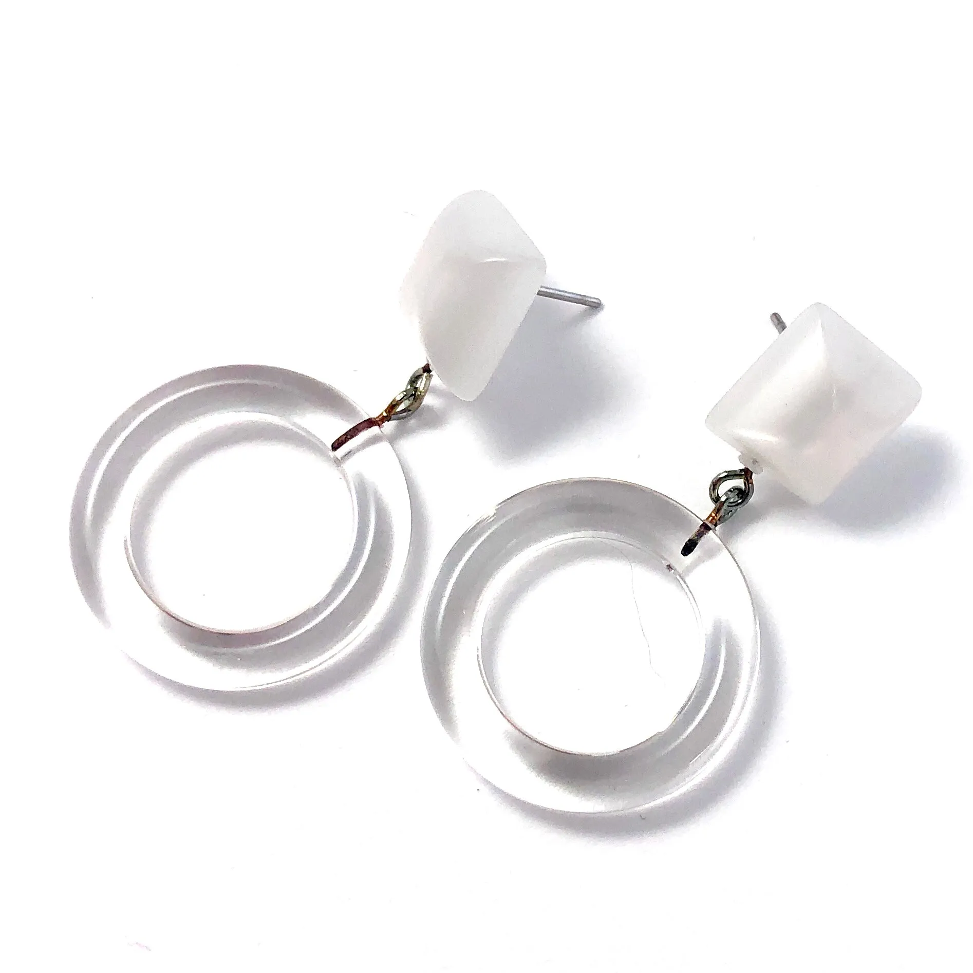 White Moonglow & Clear Donut Drop Earrings