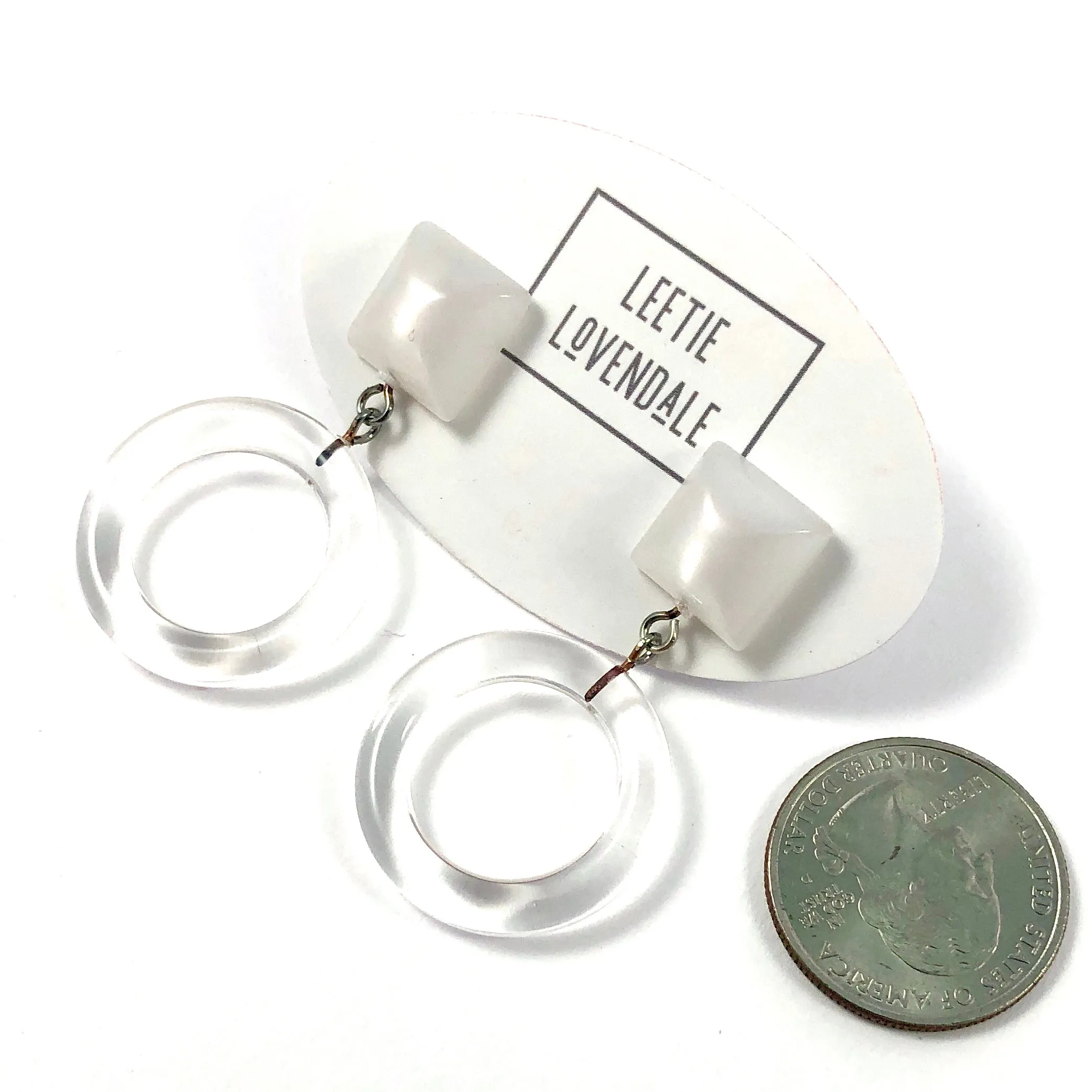 White Moonglow & Clear Donut Drop Earrings