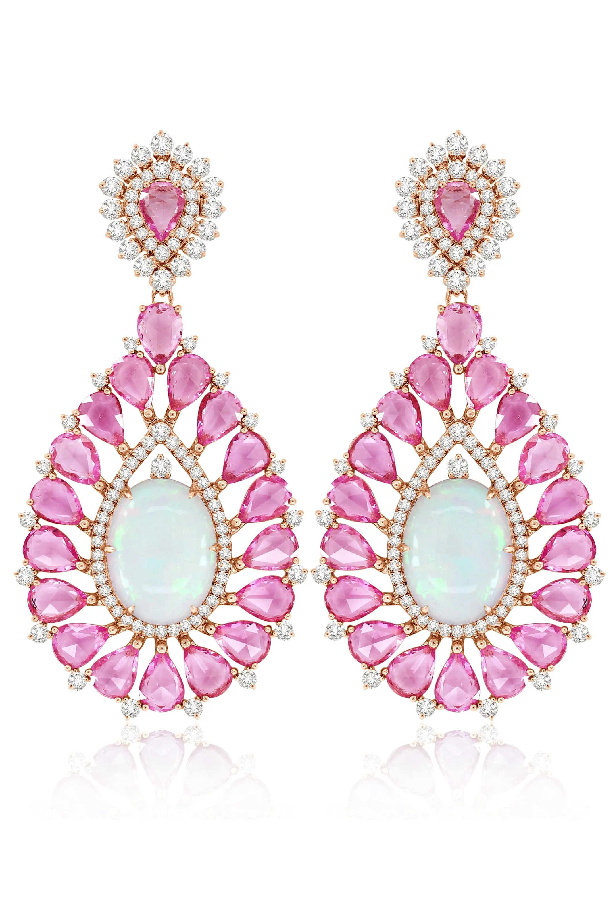 White Opal and Pink Sapphire Earrings