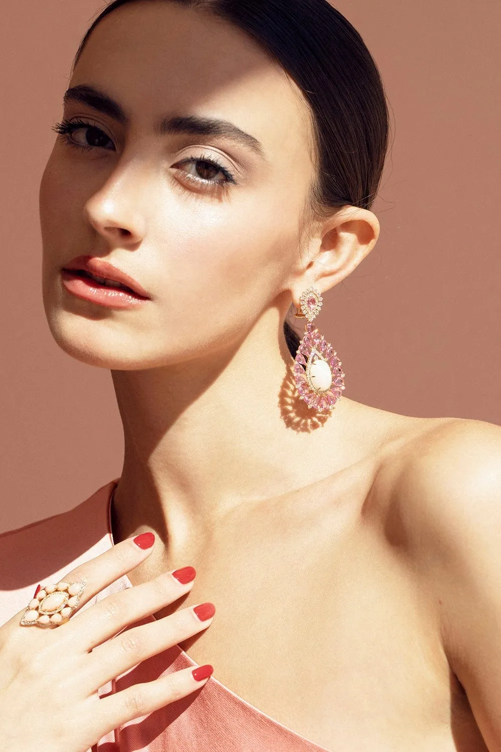 White Opal and Pink Sapphire Earrings