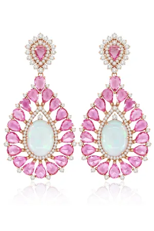 White Opal and Pink Sapphire Earrings