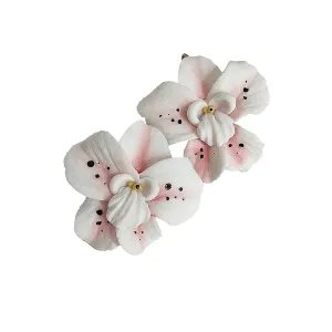 White orchid earrings polymer clay handmade jewelry